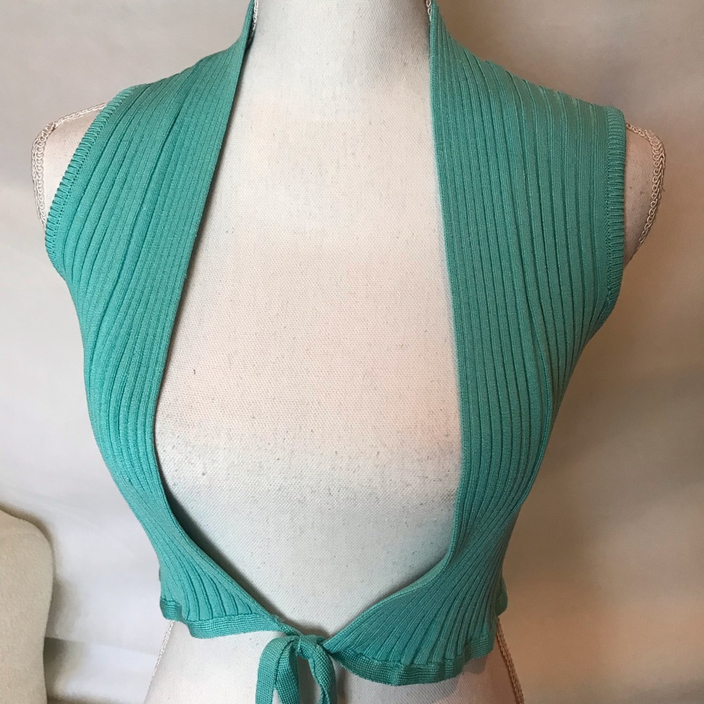 Wayne Rogers Turquoise Silk & Lycra Crop Top M